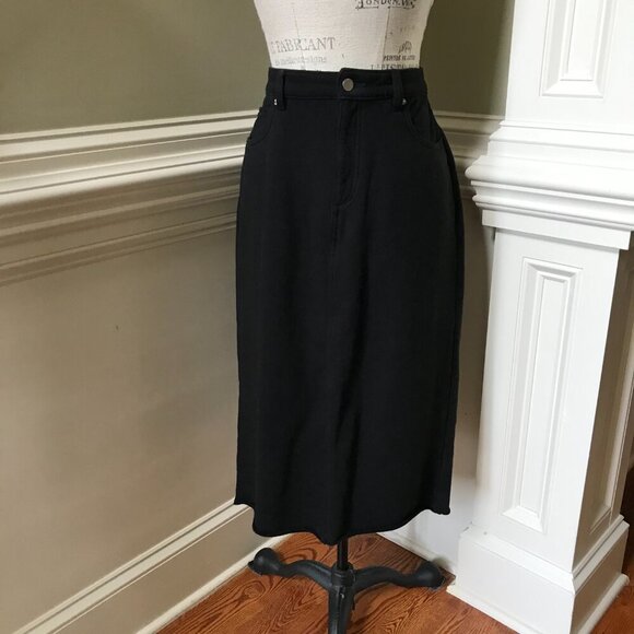 DL1961 Alma Midi Skirt Womens 30 Black French Terry High Rise Cotton Ultra Soft - Picture 7 of 14